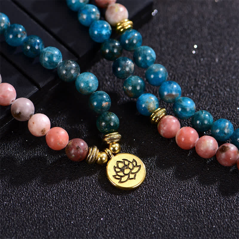 KarmaRipple's Lazurite Picasso Jasper Amazonite Rhodonite Apatite Positive Lotus Prayer Bead Bracelet p18