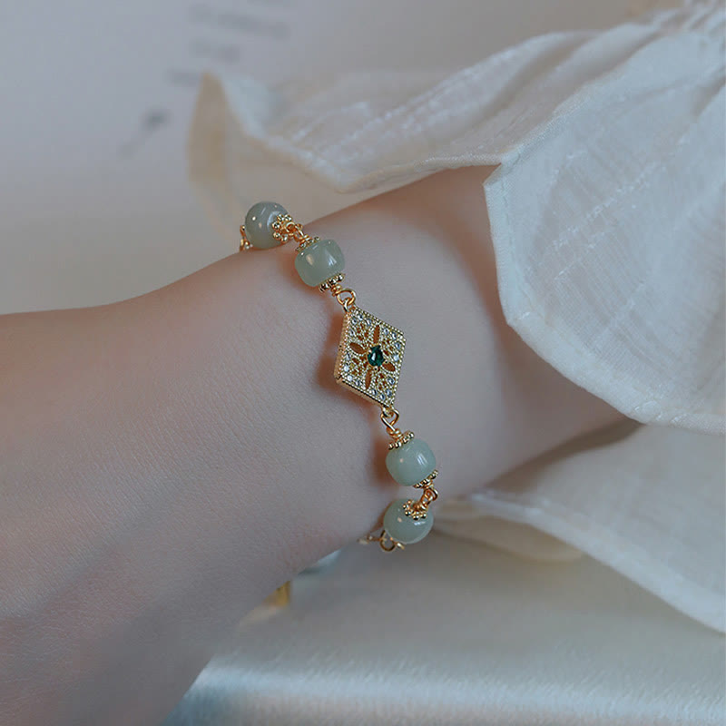 KarmaRipple's Authentic Hetian Jade Bead Square Pattern Fortune Chain Bracelet p8