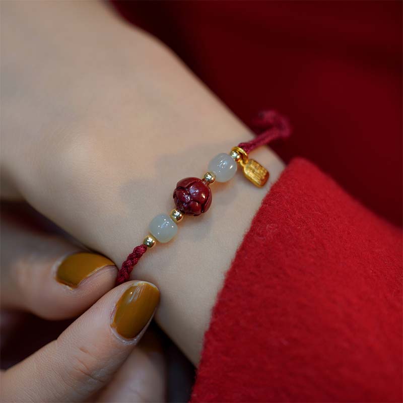 KarmaRipple's Cinnabar Jade Lotus Calm Red String Weave Bracelet p7