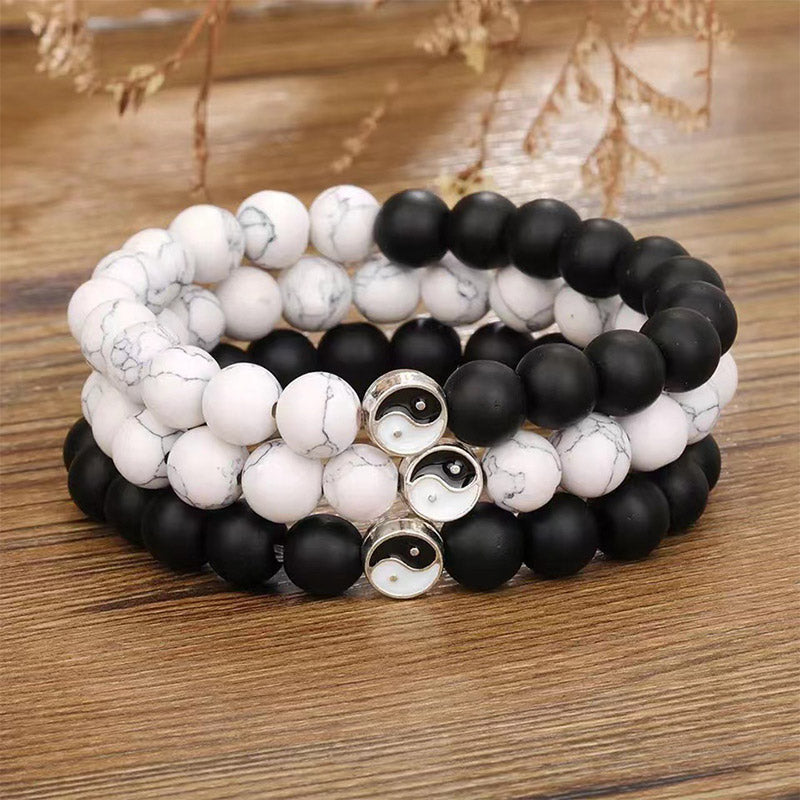 KarmaRipple's 3pcs Authentic Ivory Turquoise Frosted Stone Bead Yin Yang Wealth Bracelet p2