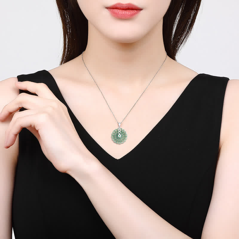 KarmaRipple's 925 Sterling Silver Authentic Round Jade Peace Buckle Abundance Pendant Necklace p3