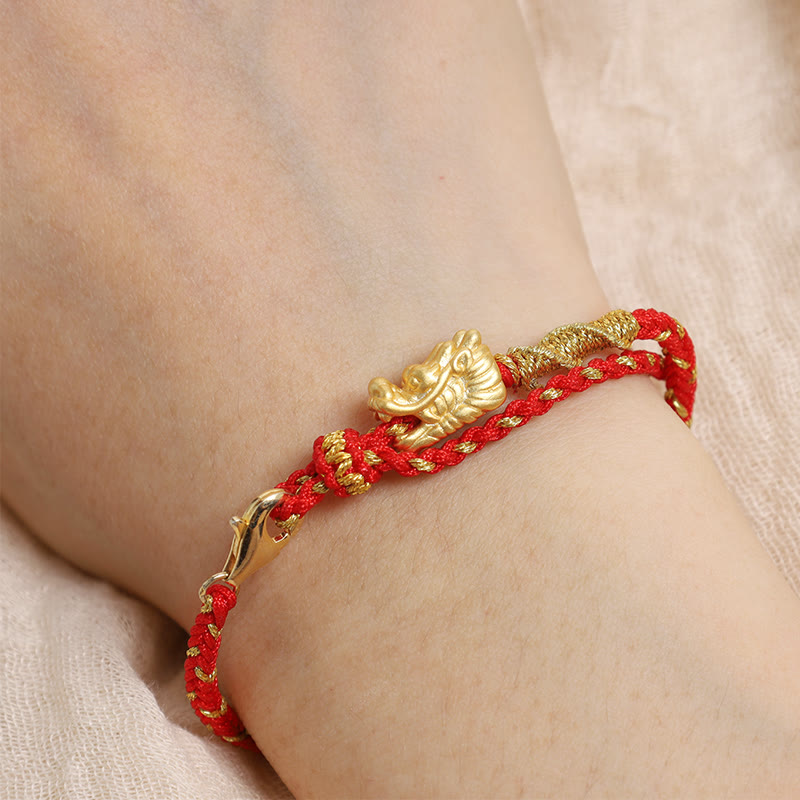 KarmaRipple's 999 Sterling Silver Handcrafted Dragon Fortune Eight Thread Weave Red String Woven Bracelet p4
