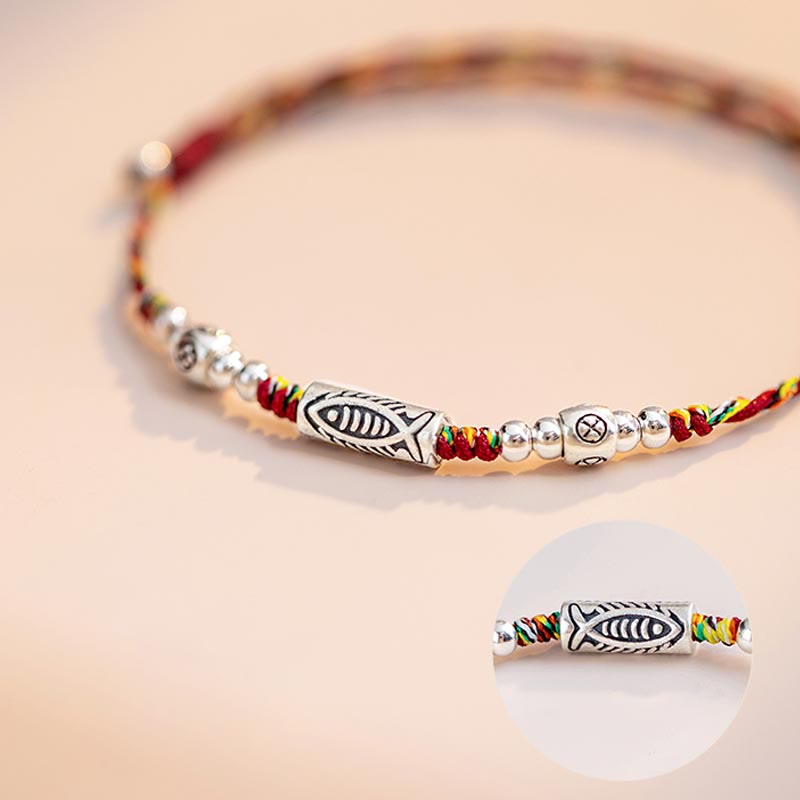 KarmaRipple's 925 Sterling Silver Fortune Koi Fish Woven Colorful String Bracelet Anklet p17