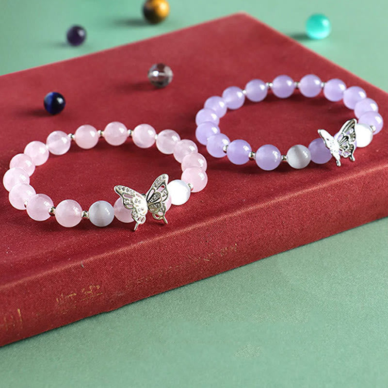KarmaRipple's Blue Chalcedony Pink Gemstone Purple Chalcedony Butterfly Energy Bracelet p10