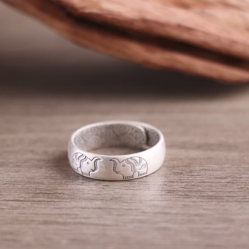 KarmaRipple's 999 Sterling Silver Lotus Elephant Six True Words Blessing Ring p20