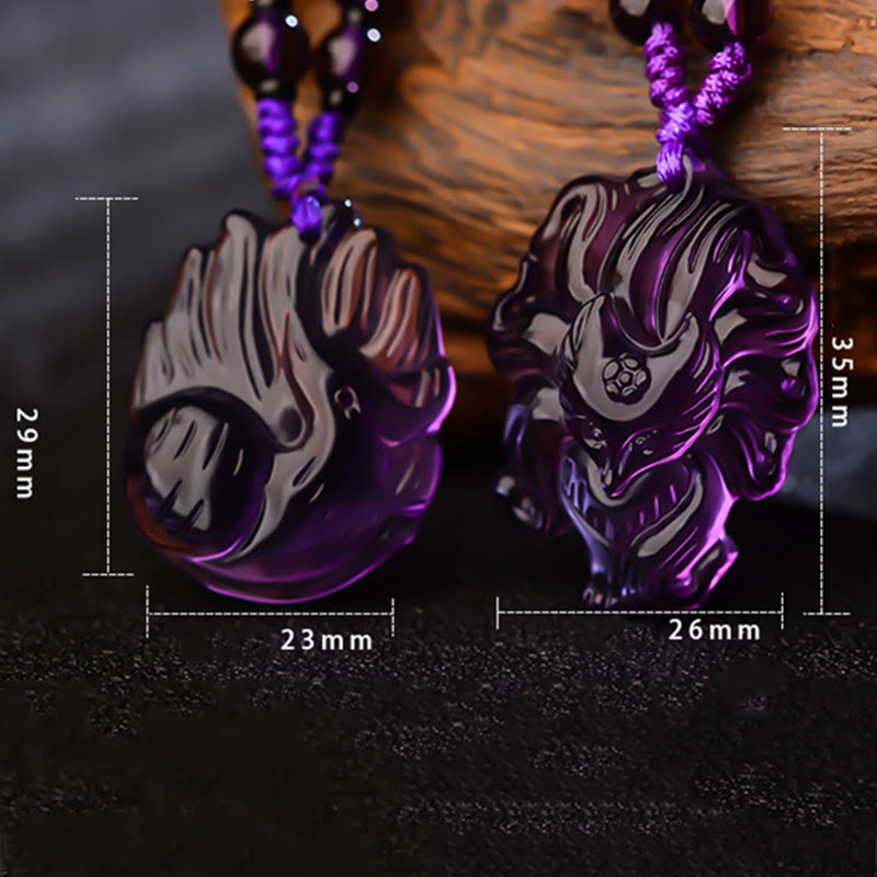 KarmaRipple's Authentic Amethyst Ivory Gemstone Citrine Nine Tailed Fox Fortune Pendant Necklace p15