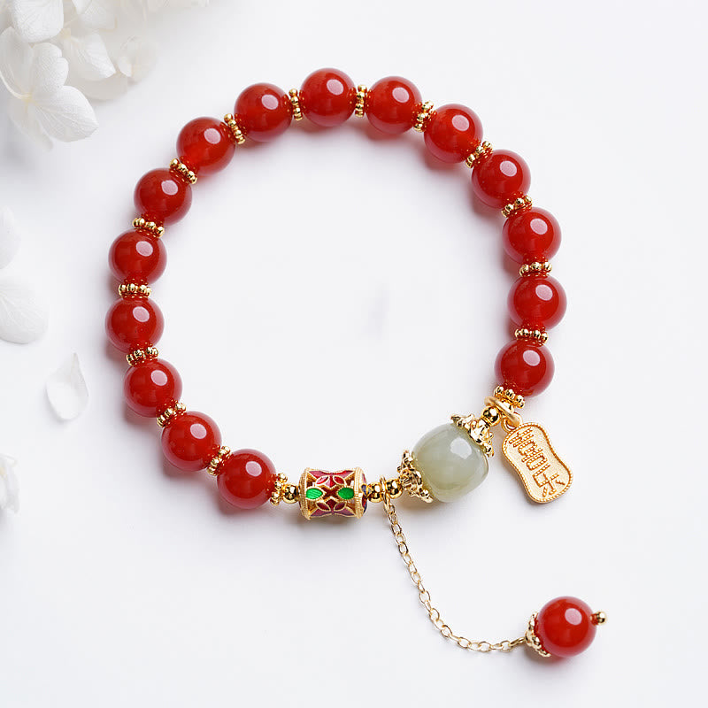 KarmaRipple's Authentic Red Agate Hetian Jade Fu Character Confidence Talisman Bracelet ( p17