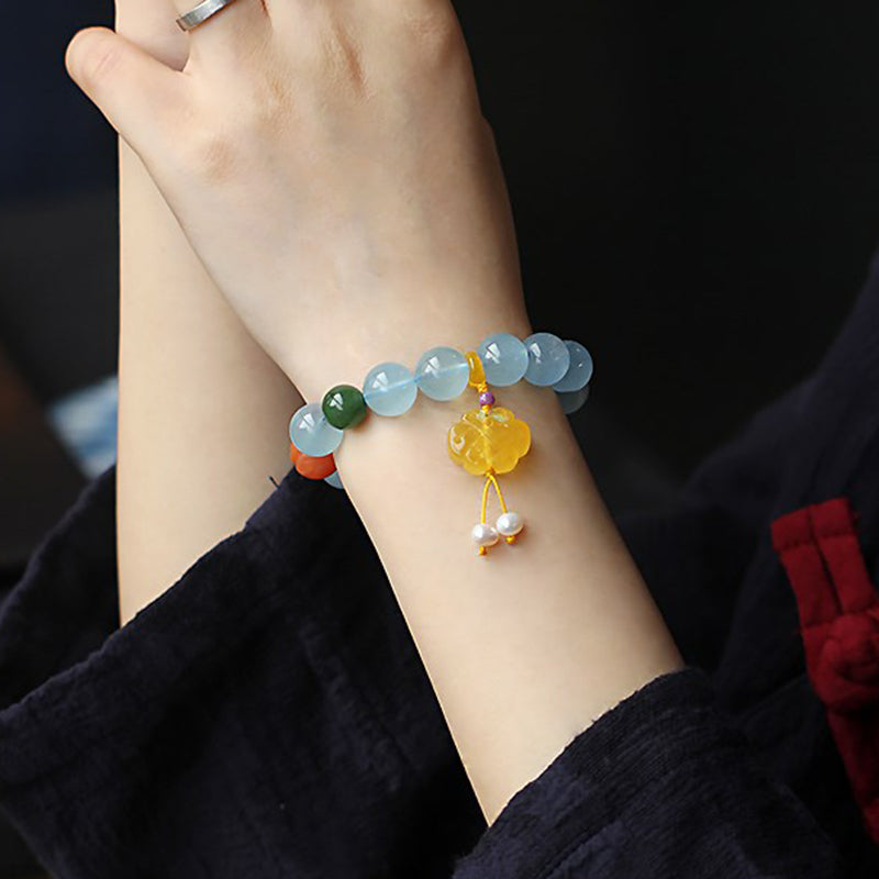 KarmaRipple's Authentic Aquamarine Amber Chinese Knotting Talisman Peace Bracelet p4