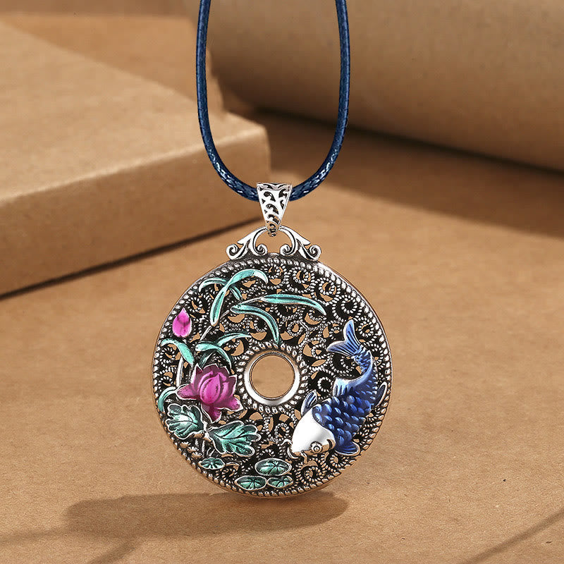KarmaRipple's Koi Fish Lotus Peace Buckle Fu Character Wealth Fortune Pendant Necklace p13