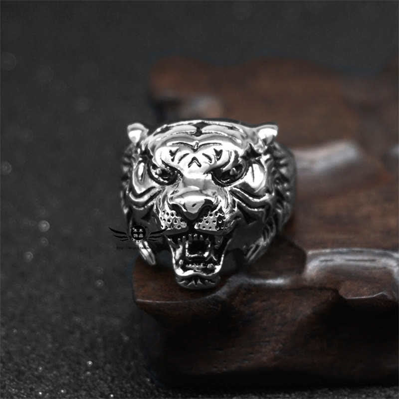 KarmaRipple's Men's Animal Tiger Head Titanium Steel Balance Calm Punk Rock Biker Ring p13