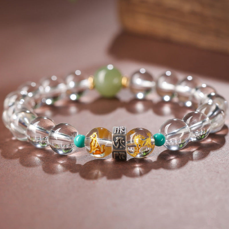 KarmaRipple's 925 Sterling Silver Chinese Zodiac Natal Buddha'spicious Groups Ivory Gemstone Hetian Jade Balancing Bracelet p8
