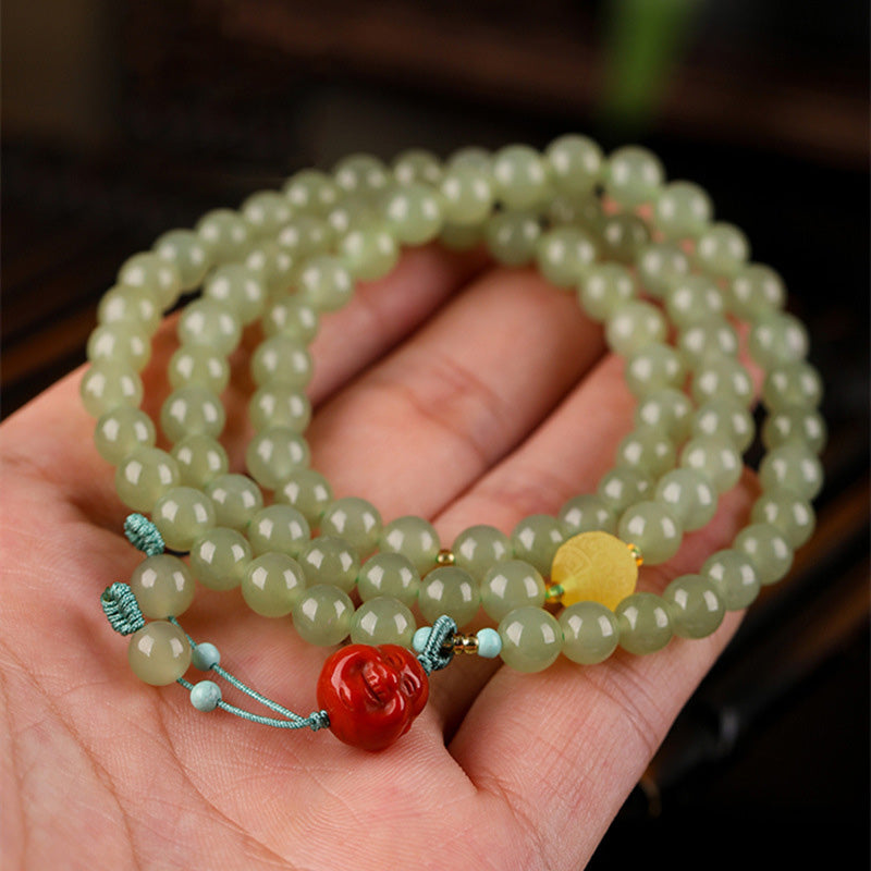 KarmaRipple's Jade Red Agate Amber Laughing Buddha Prosperity Bracelet p3