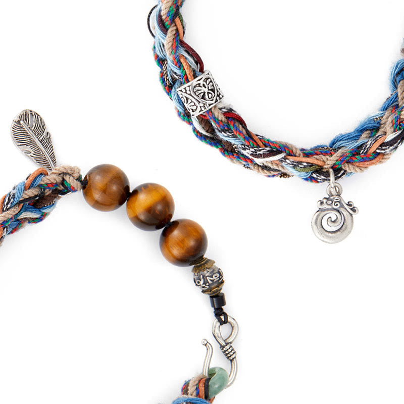 KarmaRipple's 925 Sterling Silver Tiger's Eye Colorful Cotton Rope Handmade Willpower Bracelet p12