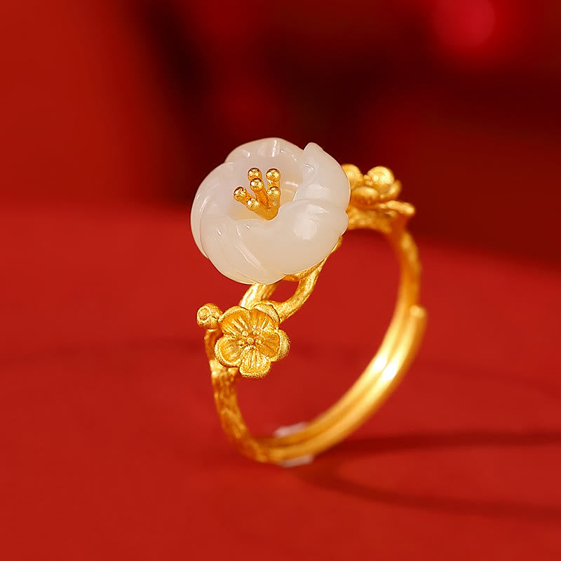 KarmaRipple's 925 Sterling Silver Plated Gold Hetian Jade Plum Blossom Fortune Pendant Necklace Bracelet Bangle Ring p4