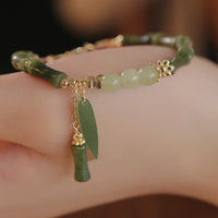KarmaRipple's Jade Bamboo Leaf Lily Of The Valley Pattern Fortune Abundance Bracelet