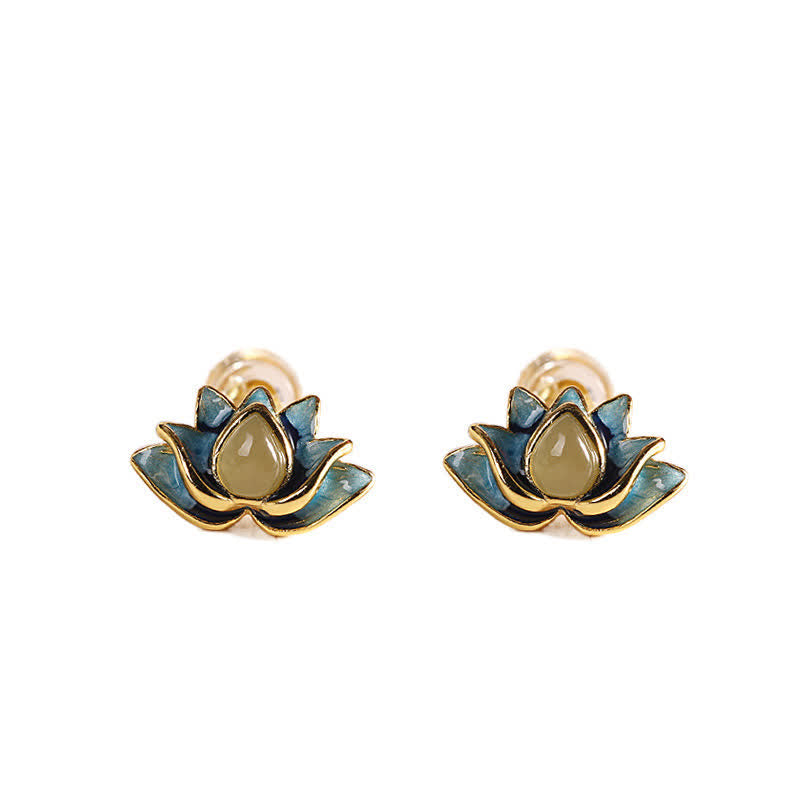 KarmaRipple's 925 Sterling Silver Hetian Cyan Jade Lotus Flower Success Earrings p6