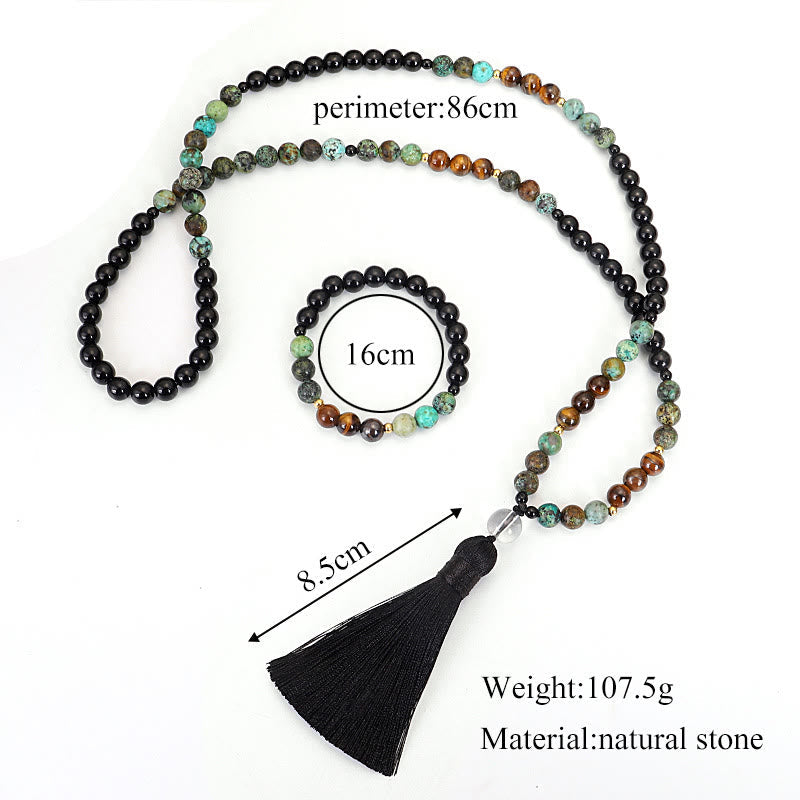 KarmaRipple's 108 Mala Beadwork Authentic Stone Tiger Eye Turquoise Protection Strength Bracelet Pendant p10