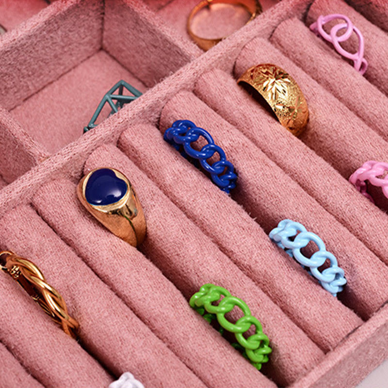 KarmaRipple's Simple Design Jewelry Box Organizer Two-Layer Jewelry Storage Box Flannel Box With Lock p14