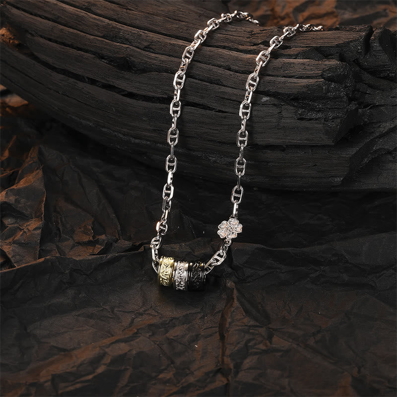 KarmaRipple's 925 Sterling Silver Retro Tang Dynasty Flower Design Fortune Energy Chain Pendant Necklace p1