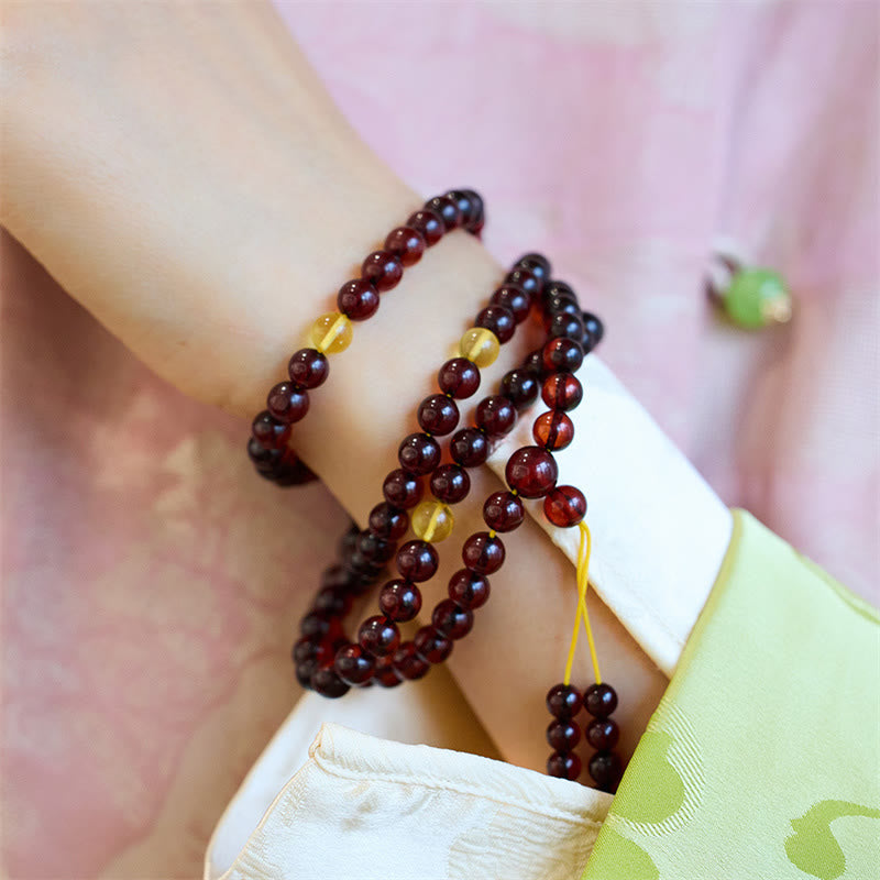 KarmaRipple's Authentic 108 Mala Beadwork Amber Clear Anxiety Bracelet p5