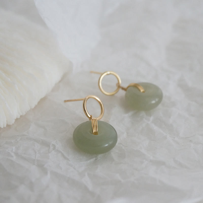 KarmaRipple's Round Jade Peace Buckle Fortune Drop Earrings p10
