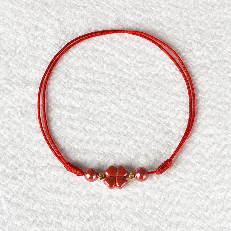 KarmaRipple's Four Leaf Clover Cinnabar Blessing Calm String Bracelet Anklet p19