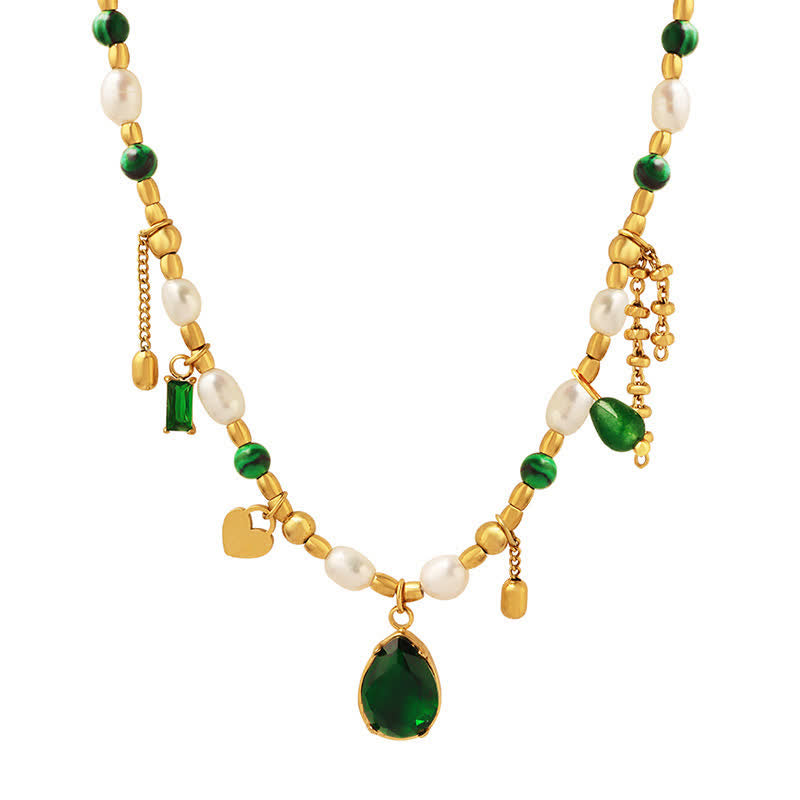 KarmaRipple's Pearl Bead Zircon Turquoise Calm Pendant Necklace p13