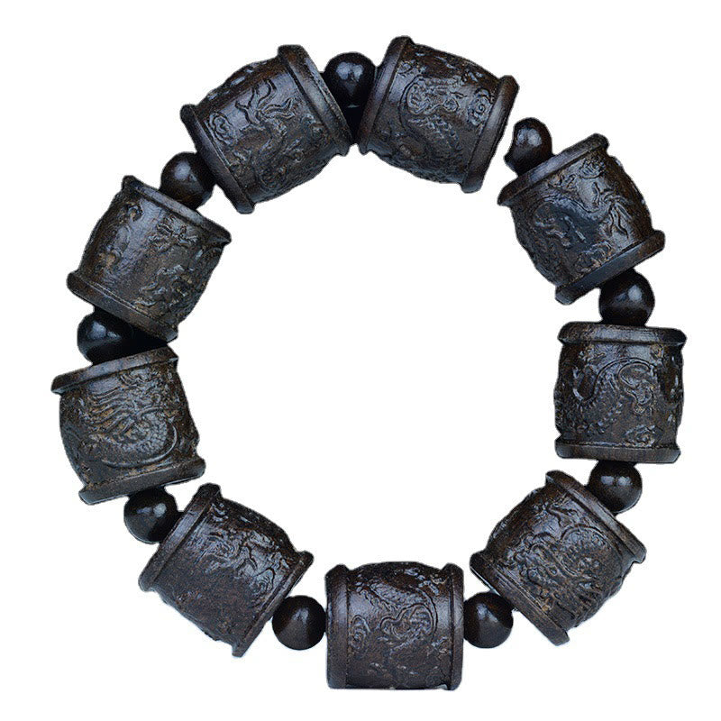 KarmaRipple's Ebony Wood Eighteen Arhats Lotus Dragon Engraved Balance Bracelet p14