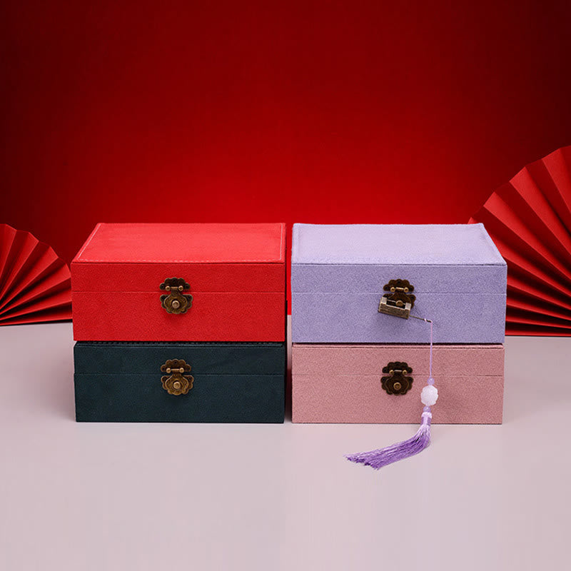 KarmaRipple's Simple Design Jewelry Box Organizer Two-Layer Jewelry Storage Box Flannel Box With Lock p24