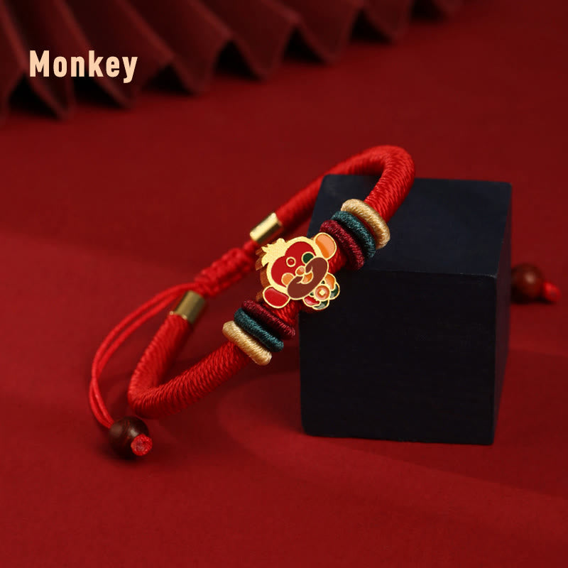 KarmaRipple's Handmade 925 Sterling Silver Year of the Dragon Cute Chinese Zodiac Fortune Woven Red Bracelet p37