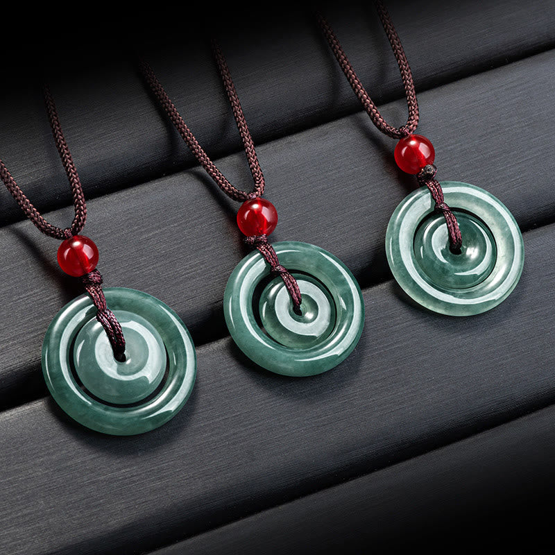 KarmaRipple's Green Jade Double Peace Buckle Abundance Pendant Necklace p9