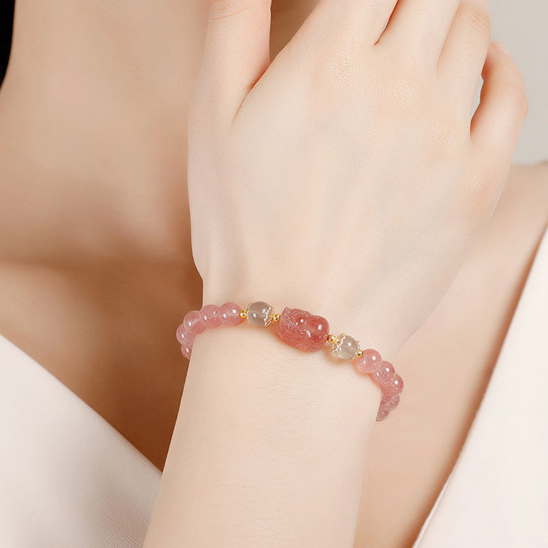 KarmaRipple's Aquamarine Strawberry Quartz Amethyst Moonstone PiXiu Balancing Bracelet p8