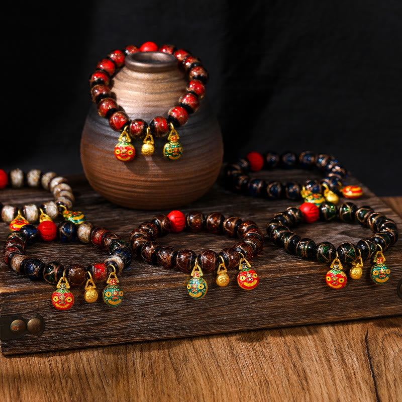 KarmaRipple's Gold Swallowing Beast Family Colorful Cinnabar Bead Bracelet p7