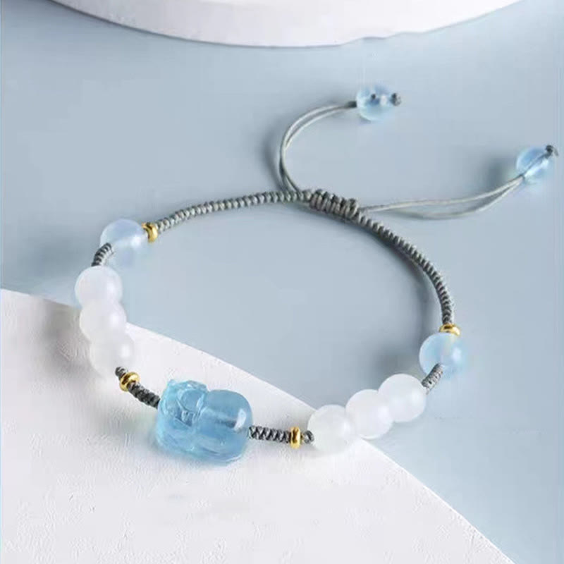 KarmaRipple's Authentic Aquamarine PiXiu Hetian Ivory Jade Balancing Bracelet p6