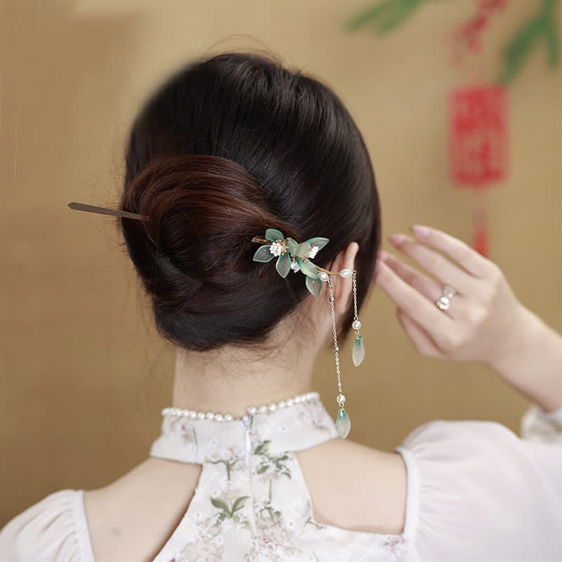 KarmaRipple's Flower Leaf Pearl Peace Tassel Hairpin p3