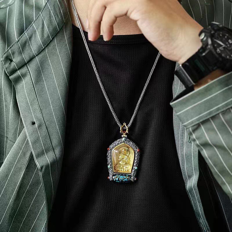 KarmaRipple's Tibet Chinese Zodiac Natal Buddha Thangka Prosperity Rotatable Dzi Bead Pendant Necklace p13