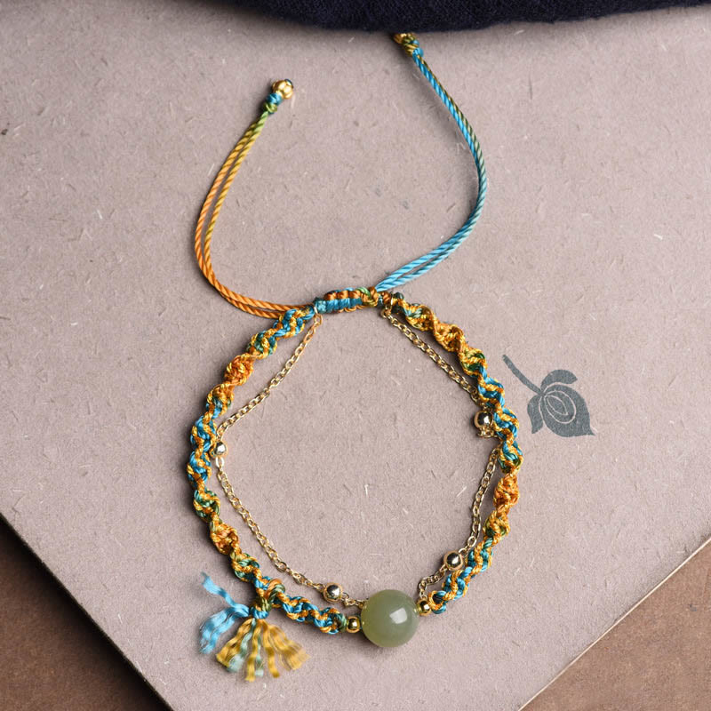 KarmaRipple's Handmade Colorful Rope Fortune Jade Bead Abundance Double Layer Bracelet p8