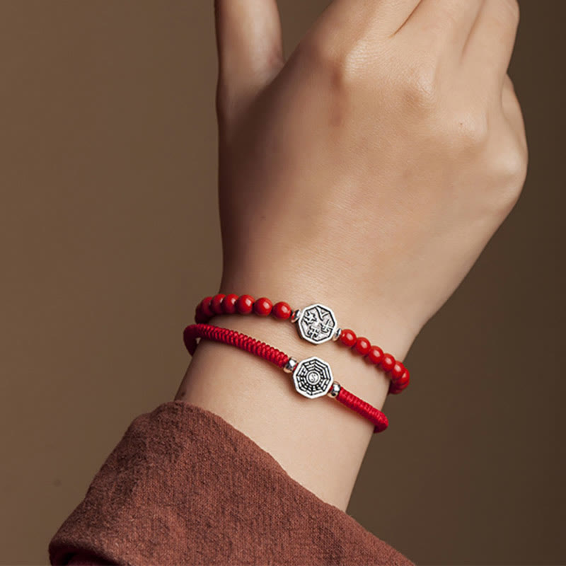 KarmaRipple's 925 Sterling Silver Yin Yang Bagua Symbol Cinnabar String Concentration Bracelet p9
