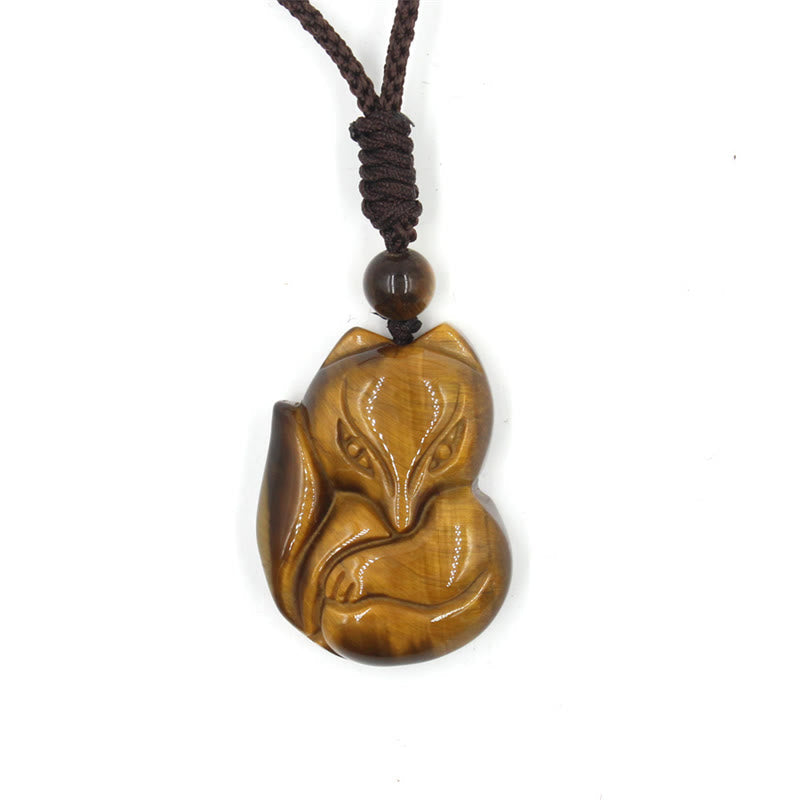 KarmaRipple's Authentic Black Obsidian Tiger Eye Ice Obsidian Fox Necklace Amulet Pendant p19