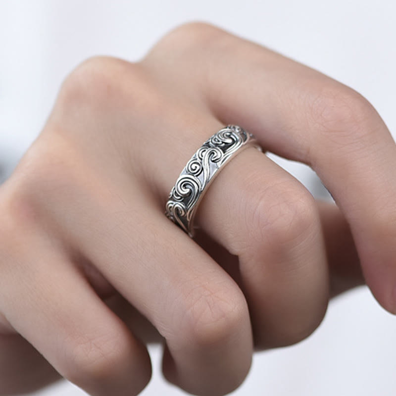 KarmaRipple's 999 Sterling Silver Auspicious Clouds Engraved Blessing Adjustable Ring p8