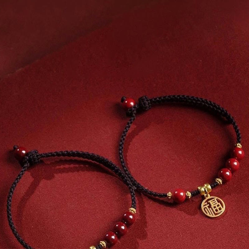 KarmaRipple's Cinnabar Bead Fu Character Talisman Blessing Woven String Bracelet p7