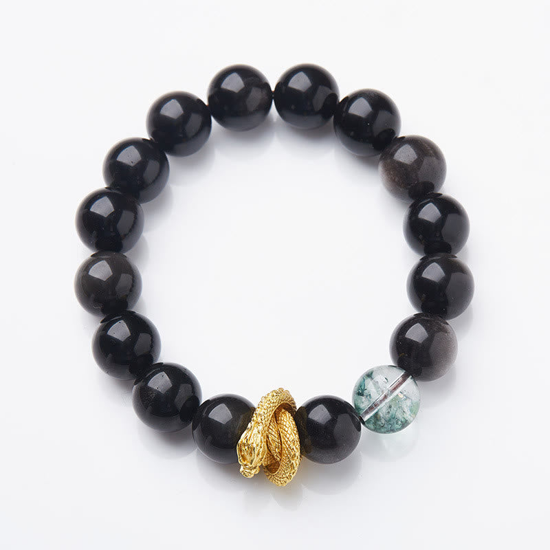 KarmaRipple's Authentic Silver Sheen Obsidian Dragon Green Phantom Protection Bracelet p1