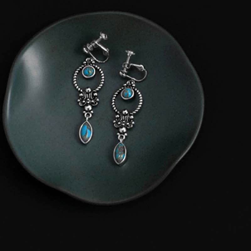 KarmaRipple's 925 Sterling Silver Vintage Turquoise Waterdrop Pattern Balance Drop Dangle Earrings p12