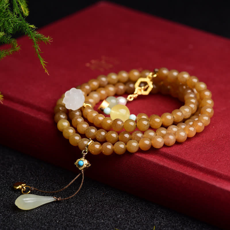 KarmaRipple's Authentic Hetian Topaz Amber Lotus Ivory Jade Pearl Success Bracelet p2