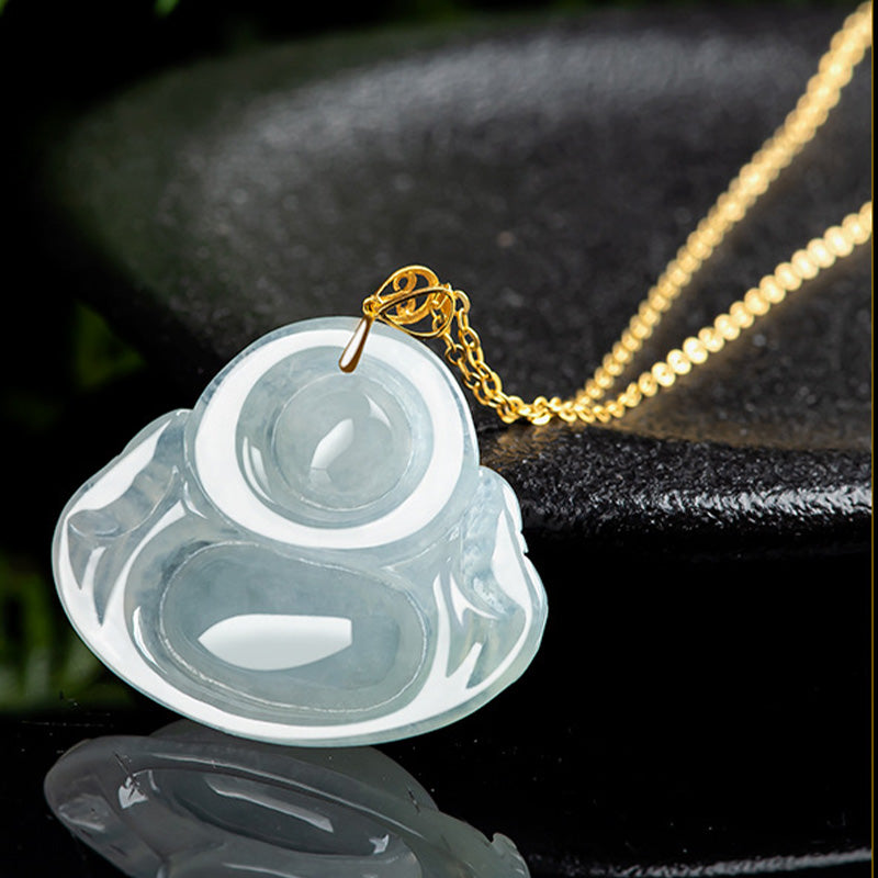 KarmaRipple's Laughing Buddha Authentic Jade 18K Gold Abundance Pendant Necklace p7