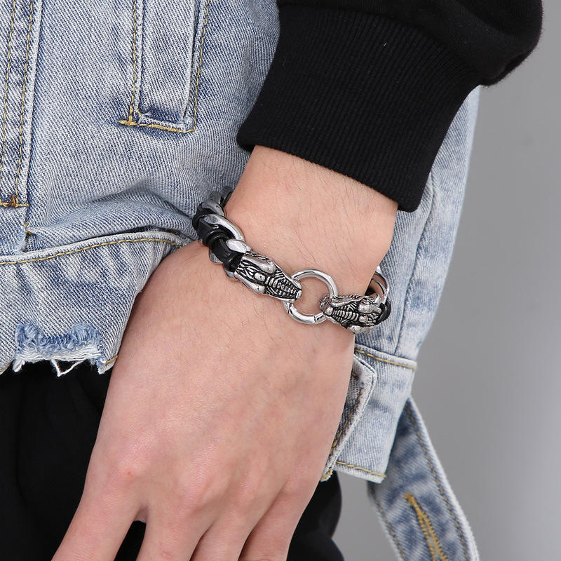 KarmaRipple's Dragon Leather Titanium Steel Protection Fortune Woven Bracelet p14