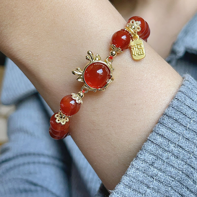 KarmaRipple's Year of the Dragon Red Agate Jade Peace Buckle Fu Character Success Bracelet ( p13