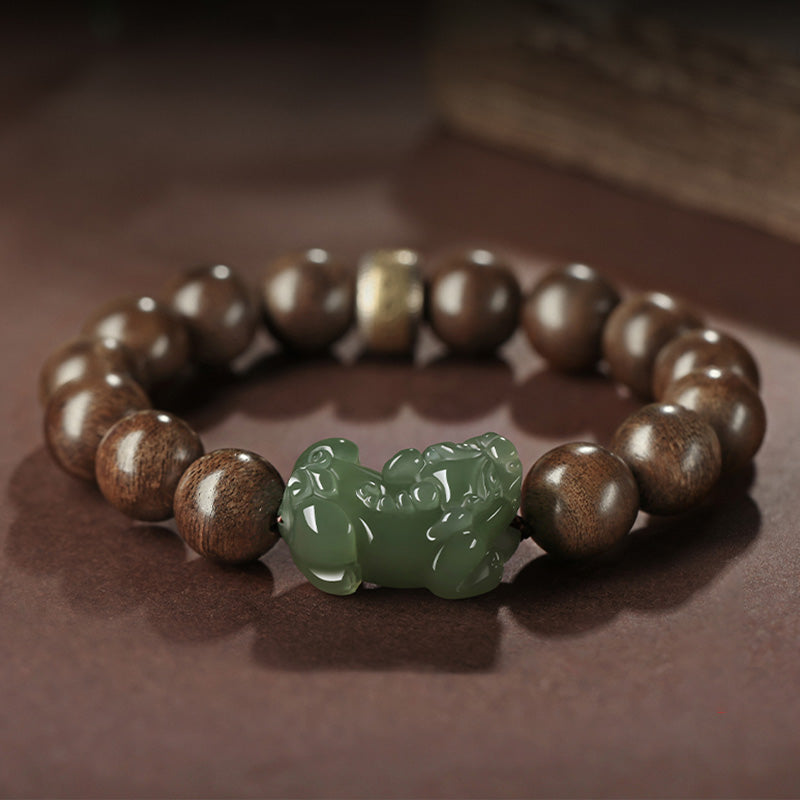 KarmaRipple's 925 Sterling Silver Brunei Agarwood PiXiu Jade Peace Strength Bracelet p8
