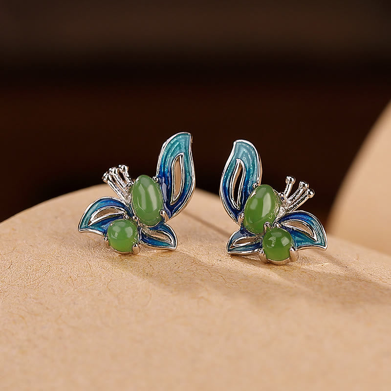 KarmaRipple's 925 Sterling Silver Plated Gold Authentic Cyan Jade Butterfly Fortune Balancing Earrings p2
