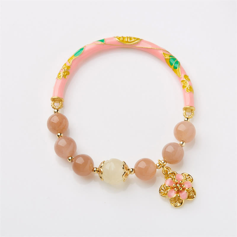 KarmaRipple's Authentic Sun Stone Golden Silk Jade Flower Talisman Wealth Bracelet Bangle p7